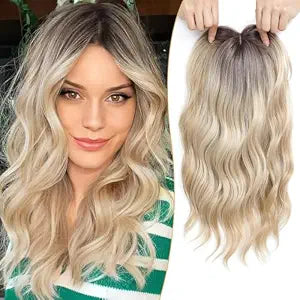 PANEWAY 16Inch Hair Toppers for Women with Thinning Hair - 6.5''x6.5'' Ladies Wiglets Toppers - Ombre Dark Root to Blonde