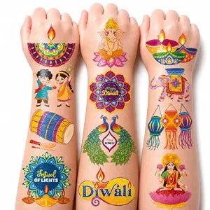 96 PCS Happy Diwali Pre-Cut Temporary Tattoos for Kids
