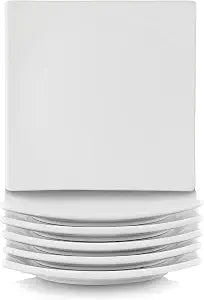 10 Strawberry Street Simply White Ceramic 6 Inch Square Coupe Appetizer Plates, Set of 6 - Modern Serving, Tapas and Snack Plates for Everyday Use, Microwave, Dishwasher and Oven Safe