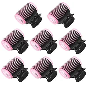 16 Pcs Self Grip Hair Rollers Set 8 Self Grip Rollers and 8 Hot Roller Clips Black Hair Curler Claw Clip Versatile Hairs Roller Clip Effortless Curls and Waves for Women Long Medium Short Hairs Bangs