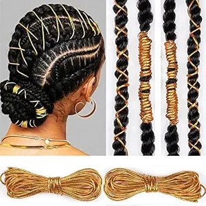 Gold Dreadlock Braids Hair Accessories, 2 Pieces 5M Braiding Hair Deco Styling Shimmer Stretchable African Braid Braided Elastic Cord Ornament Hanging Decorating Gift Wrapping