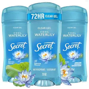 Secret Fresh Antiperspirant Deodorant for Women, 72hr Breathable Sweat & Odor Protection, Instant Freshness & Gentle, PH Balancing Minerals, Clear Gel, Cool Waterlily Scent, 2.6 oz (Pack of 3)