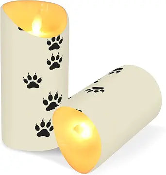 Flameless Candles Set of 2 Paw Print Realistic LED Candles with Remote Battery Operated Holiday Decorations