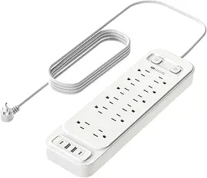 Surge Protector, Power Strip with Dual Independent Switches, HITRENDS Extension Cord & 12 Outlets and 2 USB-A and 2 USB-C for Offices, 1250W/10A, 6FT Cord, Overload Protection