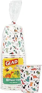 Glad for Kids Disposable Paper Cups, Dinosaurs, 9 Oz, 20 Count