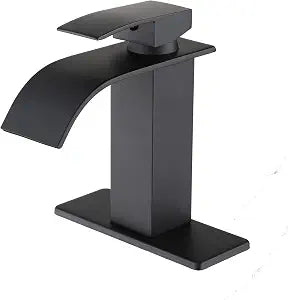 Wicibim Matte Black Bathroom Faucet,Modern Waterfall Black Bathroom Faucet,Single Handle Suitable for 1 or 3 Holes,Supply Deck Plate and Hose