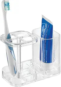 InterDesign Med+ BPA-Free Plastic Divided Toothbrush Holder - 5.6" x 3.25" x 4.55", Clear