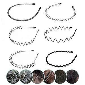 Metal Hair Band for Men, Wavy Wire Headband, 6 Pcs
