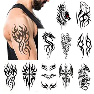 Large Tribal Temporary Tattoos for Men & Women ï¿½ï¿½ï¿½ï¿½ï¿½ï¿"x4.7" Black Totem Fake Tattoos, Waterproof Removable Body Art Stickers for Chest, Arms, Shoulders, Legs