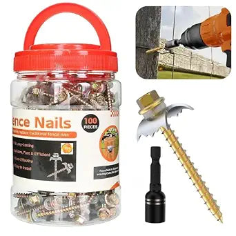 100 PCS Fence Staples304 Stainless Steel Fence Nails for Softwood Reusable Fasteners Wire Fencing Screws for Mesh/Woven Wire, Quick Power Drill Installation  Ideal for Farms, Gardens & Outdoor Use