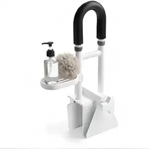 Bathtub Grab Bar Safety Rail for Seniors and Elderly with 300lbs Heavy Duty Iron Support Plus Tool Free Clamp on Shower Handle and Non Slip Bathroom Assist Bar for Side of Tub in White