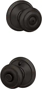 Schlage F40 GEO 716 Georgian Door Knob, Bed & Bath Privacy Lock, Aged Bronze