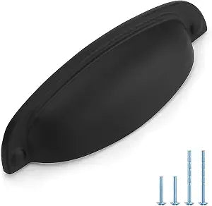 JOY DECOR Matte Black Cabinet Pulls Drawer Cup Pulls, 3-3/4 Inch, 10 Pack