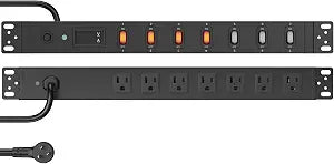 HHSOET 7 Outlet PDU Power Strip with Digital Display, 1U, Black, 6FT, 1