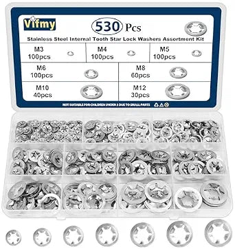 Internal Tooth Starlock Washers Push Nuts Assortment (M3-M12) 530Pcs