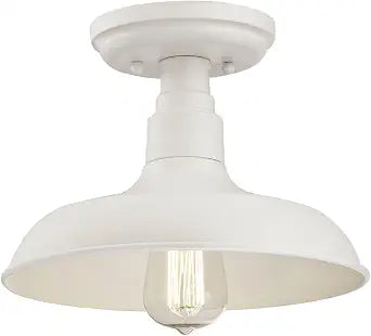 Design House 579631 Kimball Industrial Farmhouse 1-Light Indoor Semi-Flush Ceiling Mount Light with Metal Shade for Kitchen Hallway Dining Room Bedroom, Antique White