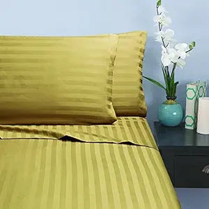 Elegant Comfort Wrinkle & Fade Resistant 1500 Thread Count - Damask Stripes Egyptian Quality Luxurious Silky Soft 4pc Sheet Set, Up to 16" Deep Pocket, California King, Gold