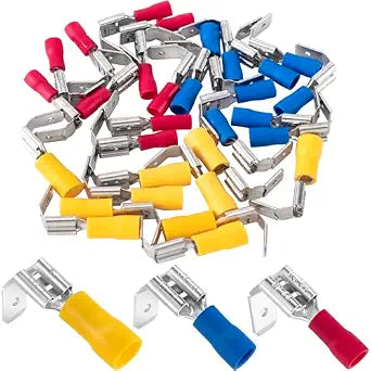 ANCIRS 30pcs Semi-Insulated Piggyback Spade Connectors, 3 Models, 3 Colors