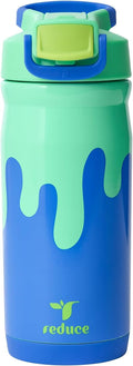 REDUCE Hydrate Pro Kids 14oz Stainless Steel Insulated Water Bottle w/Straw - Spill Proof Tumbler for Kids - 30 Hour Cold Retention - Dishwasher Safe Leak-Proof Design - Slime