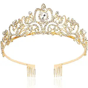 CHANACO Gold Tiara and Crowns for Women, Girls - Crystal Princess Tiara for Birthday, Wedding, Halloween, Cosplay