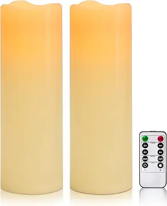 4" x 12" Ivory Large Waterproof Outdoor Flameless Candles Battery Operated LED Flickering Pillar Candles with Remote and Timer for Indoor Outdoor Lanterns, Long Lasting, Set of 2