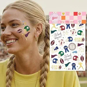 xo, Fetti Football Temporary Tattoos - 64 Gold Foil Styles | Game Day Birthday Decorations, Tailgate Supplies, School Sports Party Favor, Kids Party Favor, College