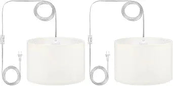 PATIKIL Plug in Pendant Light, 2 Pack 15Ft Rope Cord Hanging Lamp Fixture with ON/Off Switch, Linen Fabric Shade E26/E27 Bulb Socket for Bedroom Kitchen Living Room, Beige White