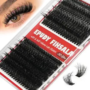Fluffy Lash Clusters 60D & 80D - Mixed 10-18mm 240Pcs DD Curly Wispy Lash Cluster Extensions 3D Effect Mega Lash Extensions | DIY Individual Eyelash Clusters Soft & Dramatic Look EPUDY FIHSALA