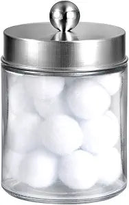 Amolliar Apothecary Jar Qtip Holder w/Metal Lid, Glass, Brushed Nickel