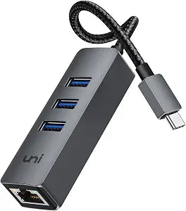 uni USB-C to Ethernet Adapter, USB C HUB Ethernet 1Gbps with USB 3.0 4IN1