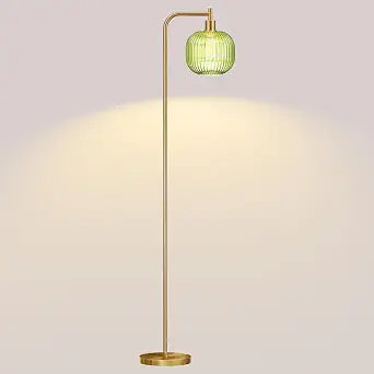 Mid Century Modern Floor Lamp, 67" Tall Standing Lamp with Transparent Green Glass Shade, Vintage Gold Floor Lamp for Living Room Bedroom, Stable 6.2lbs Weighted Base, ST64 LED Bulb Included
