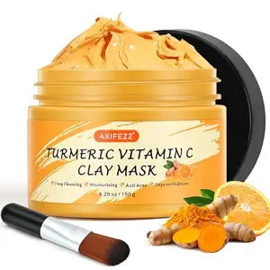 Turmeric Vitamin C Clay Mask with Kaolin Clay, Deep Cleansing Facial Mask for Controlling Oil, Refining Pores & Blackheads, Even out Skin Tone, Moisturizing, Face Skincare Gift, 5.29 oz