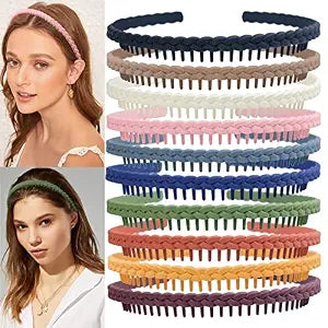 LAPOHI 10 PCS Colorful Fashion Effortless Plastic Headbands with Teeth No Slip Comb Hair Bands for Women, Men, Teen Girls