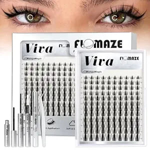 Lash Clusters Kit Manga Eyelash Clusters Kit Anime Eyelash Extensions Kit CC Curl Clear Band Cluster Eyelash Extension 8-18mm DIY Individual Lashes with Lashes Bond and Seal Glue Remover and Tweezers