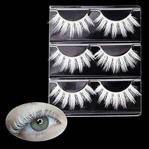 3 Pairs White False Eyelashes Natural Fluffy Wispy Halloween Cosplay Lashes