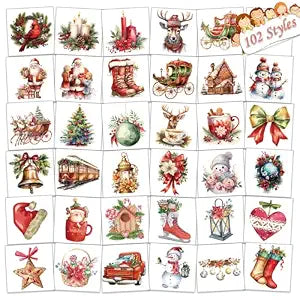 UVUXO 102 PCS Christmas Individually Wrapped Tattoos for kids - Santa/Xmas Trees/Reindeer Temporary for Girls Boy Body Arm Shoulder Tattoos Stickers, Kids Christmas Treats,Christmas Decorations