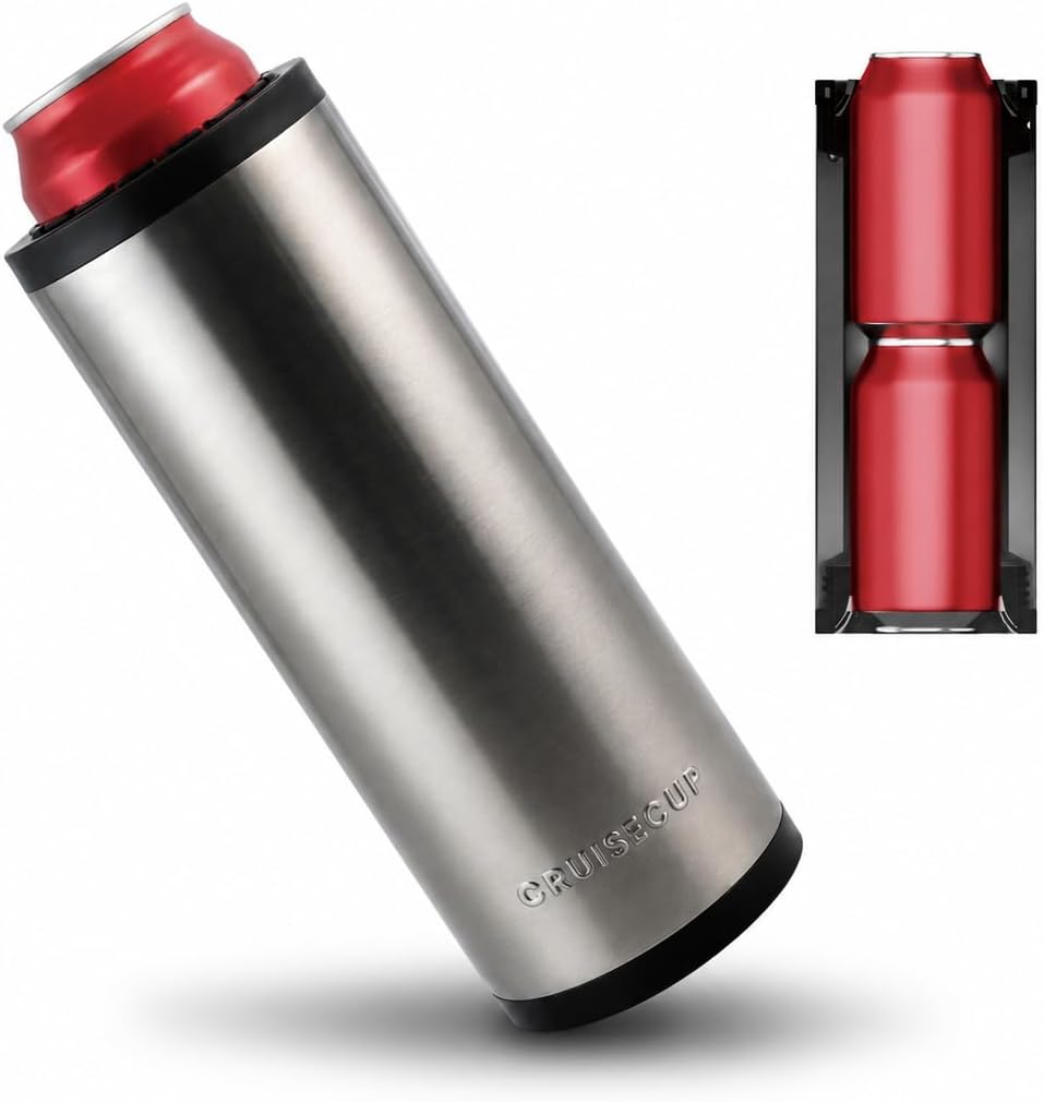 Stainless Steel Double Reload Can Cooler, Double-Wall Vacuum Insulated Beer & Soda Holder, Fits Standard 12 oz Cans, Keeps Drinks Ice Cold