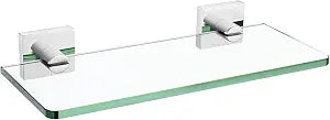 KOKOSIRI Bathroom Shelves Wall Mount 12-Inch Floating Tempered Glass Shelf Hanging Rack for Storage Home Decor, Polished Stainless Steel B1107CH-L12