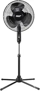 Comfort Zone Electric Oscillating Pedestal Fan, Stand Fan, 16 inch, 3 Speed, 90 Degree Oscillating Head, Adjustable Height and Tilt, Airflow 7.48 ft/sec, Ideal for Home, Bedroom & Office, CZST161BTEBK