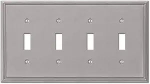 Amerelle 77T4BN Metro Line Wallplate, 4 Toggle, Cast Metal, Brushed Nickel, 1-Pack