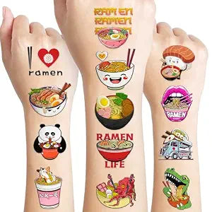 96 PCS Funny Ramen Pre-cut Temporary Tattoos for Kids