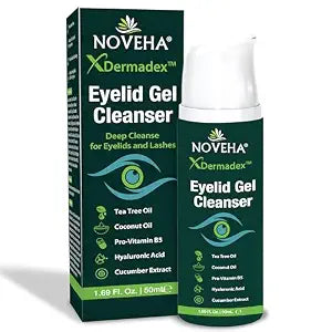 NOVEHA Eyelid & Lash Gel Cleanser with Pro-Vitamin B5, Tea Tree Oil & Hyaluronic Acid ��� Gentle Daily Cleansing Gel for Eyelids & Lashes ��� Refreshing Eye Area Care ��� 50mL (1 Pack)