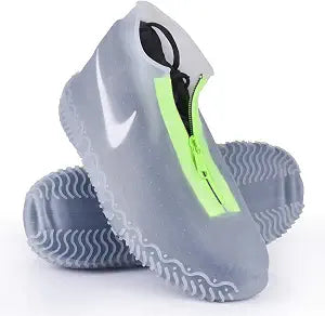 Shiwely Silicone Waterproof Shoe Covers, reusable upgraded overshoes with waterproof zipper, Resistant Rain Boots Non-Slip Washable Protection for Women, Men (L (Women 7.5-10.5, Men 6.5-9), White)