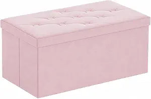 BRIAN & DANY Folding Storage Ottoman Bench, Ottoman with Storage, Foot Rest, Benches Seat for Bedroom, Living Room, Entryway, Long Shoes Bench, 15.7" x 31.5" x 15.7" Pink