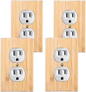 4PC Solid Wood Outlet Covers Raw Wooden Light Switch Plate Decorative Wall Plate Bamboo Quality Light Switch Plate Cover Double Hole Outlet Plate Cover Switch Plate Covers