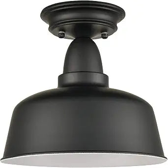 Farmhouse Industrial Semi-Flush Ceiling Light, Matte Black