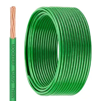 MOOKEERF THHN Wire 12 Gauge 50FT - OFC Stranded Copper 12 AWG Electrical Building Wire 600V with Nylon Jacket and PVC Insulation for Residential, Ground, Industrial, CNC, Panel Wiring - Green