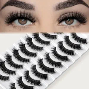 FARRED Mink Lashes False Eyelashes Cat Eye Strip Lashes Wispy Faux Mink Eye Lash Fluffy Eyelash Natural Look 10 Pairs Fake Lashes Pack Full Volume Lash Strips Pestaï¿½ï