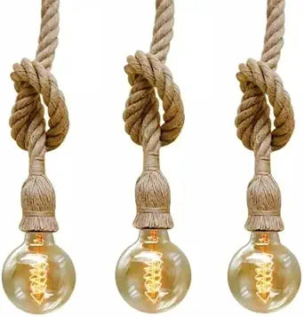 TEEM Set of 3 Rustic Vintage Hemp Rope Pendant Lights  Handcrafted Farmhouse Hanging Light Fixtures with Adjustable Heights for Kitchen Island, Dining Room, or Bar Dcor