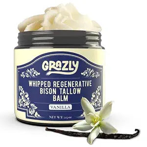Grazly Whipped Bison Tallow Balm - Organic Vanilla, 2.5 oz